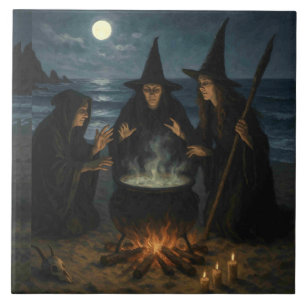 Carreau Trois Sorcières Brew Cauldron Pleine lune Beach
