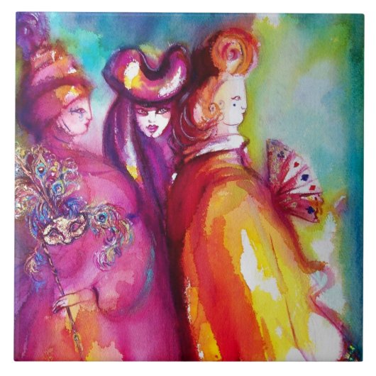 Carreau TROISIÈME MASQUE Mascarade vénitienne Aquarelle (Devant)