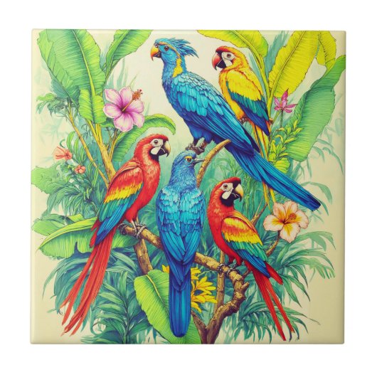 Carreau Tropical Birds Botanical Illustration (Devant)