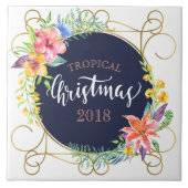Carreau Tropical Christmas Typography & Flowers Frame (Devant)
