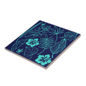 Carreau Tropical Feuille Floral Navy Turquoise (Côté)