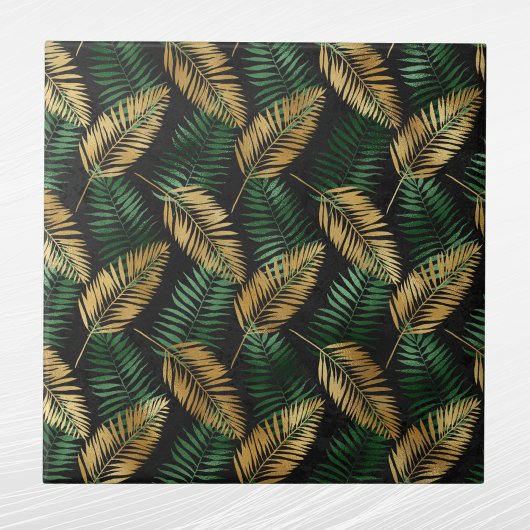 Carreau Tropical Green Gold Palm Feuilles Glam