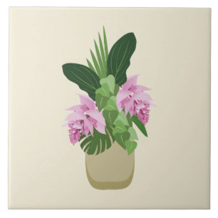 Carreau Tropical Medinilla Fleur rose dans Vase Jaune