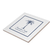 Carreau Tropical Navy Blue Blanc Palmier Personnalisé (Côté)