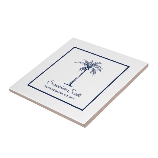 Carreau Tropical Navy Blue White Palm Tree Custom (Côté)