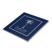 Carreau Tropical Navy Blue White Palm Tree Personnalisé (Côté)