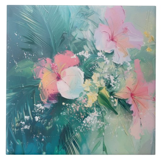 Carreau Tropical rose blanc jaune floral (Devant)