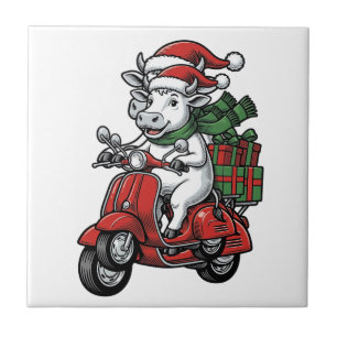 Carreau Trottinette à cheval de Noël drôle Design vintage_