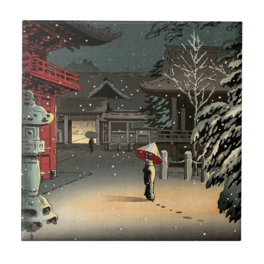 Carreau Tsuchiya Koitsu - Neige au temple de Nezu (Devant)