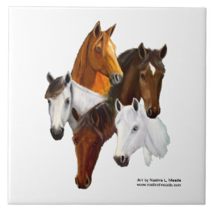 Carreau Tuile, 5 têtes de cheval