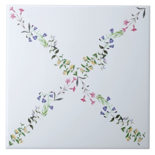 Carreau Tuile 6x6 de trellis de fleur sauvage de bleu de (Devant)