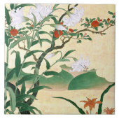 Carreau Tuile asiatique de fleurs de roses rouges de lis (Devant)