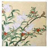 Carreau Tuile asiatique d'oiseau de fleurs de roses rouges (Devant)