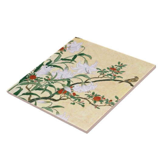 Carreau Tuile asiatique d'oiseau de fleurs de roses rouges (Côté)