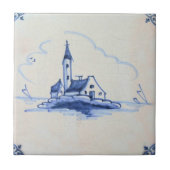 Carreau Tuile bleue ancienne classique de Delft - église (Devant)
