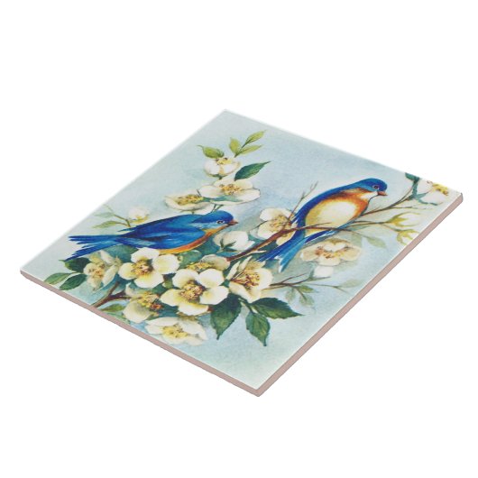 Carreau Tuile bleue d'oiseaux (Côté)