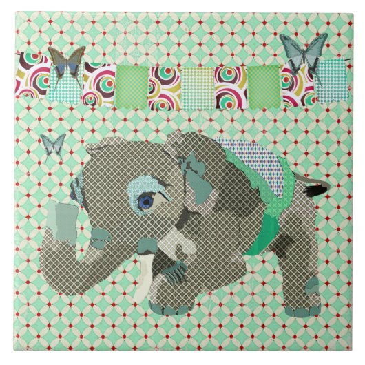 Carreau Tuile chanceuse de vert d'éléphant de Lil (Devant)
