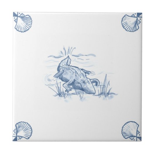 Carreau Tuile d'alligator de Delft avec des coins de Shell (Devant)