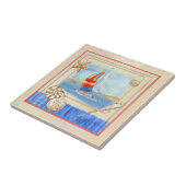 Carreau Tuile d'art de voiliers de bord de la mer (Côté)