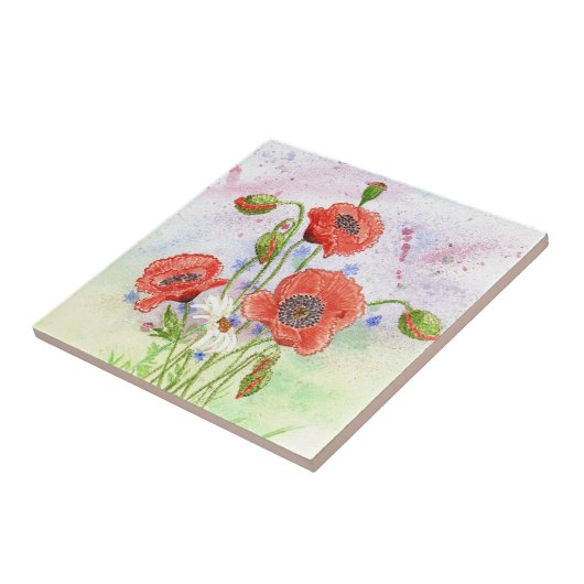 Carreau Tuile de "3 pavots" (Côté)