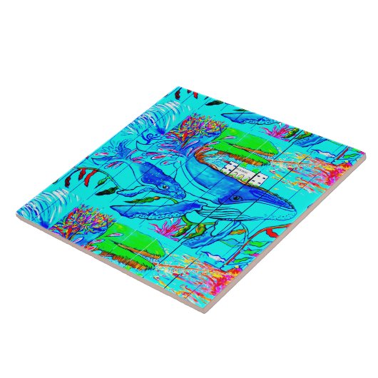 Carreau tuile de baleines sous-marines (Côté)