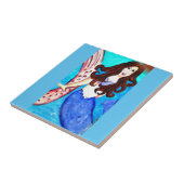 Carreau tuile de bleu de sirène de brune (Côté)