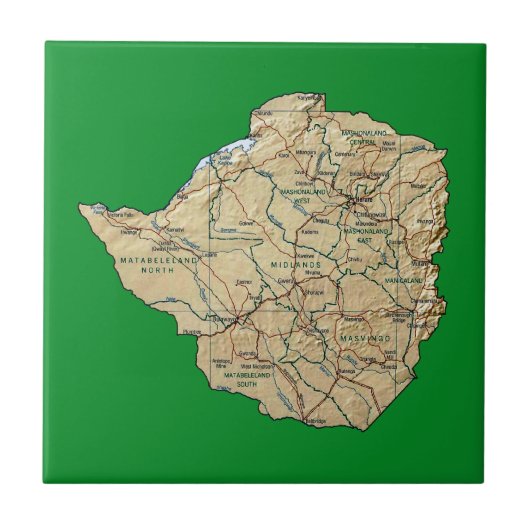 Carreau Tuile de carte du Zimbabwe (Devant)