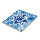 Carreau Tuile de céramique bleue peinte à la main méditerr (Côté)