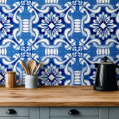 Carreau Tuile de céramique bleue peinte à la main méditerr