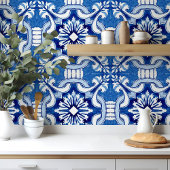 Carreau Tuile de céramique bleue peinte à la main méditerr