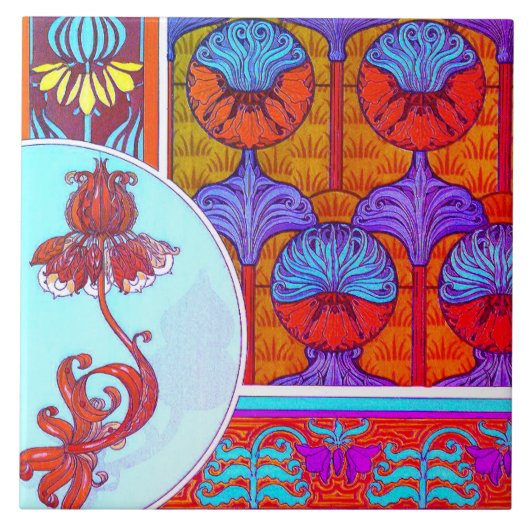 Carreau Tuile de céramique florale Art nouveau (Devant)