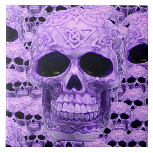 Carreau Tuile de collage de crâne violet celtique (Devant)