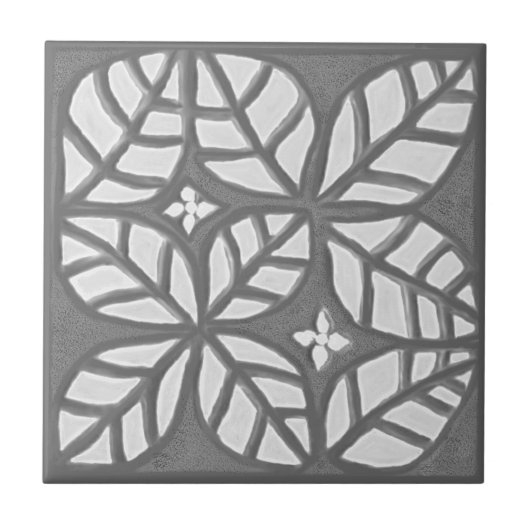 Carreau Tuile de cuisine, Gris et blanc Feuilles d'Ovate (Devant)