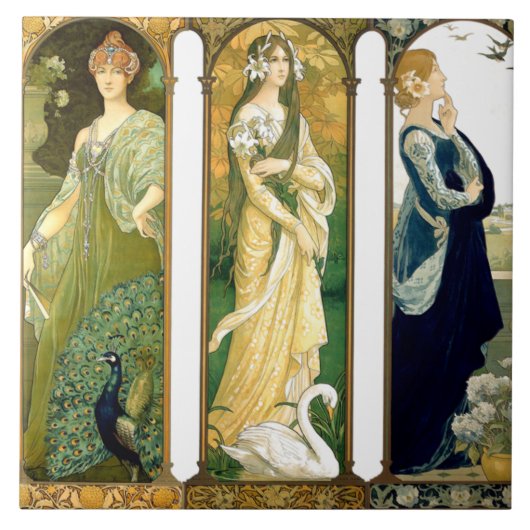 Carreau Tuile de fleur de paon de Madame Bird Swan de (Devant)