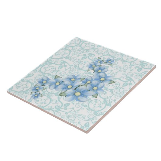 Carreau tuile de fleurs bleu bébé (Côté)