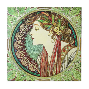 Carreau Tuile de laurier d'Alphonse Mucha