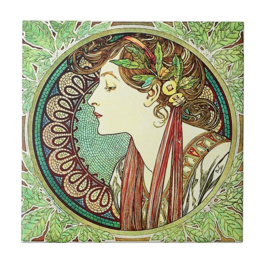 Carreau Tuile de laurier d'Alphonse Mucha (Devant)