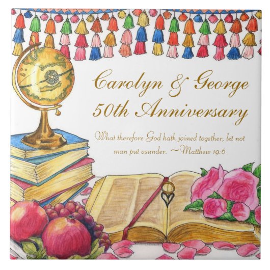 Carreau Tuile de mariage/anniversaire de voyage du monde (Devant)