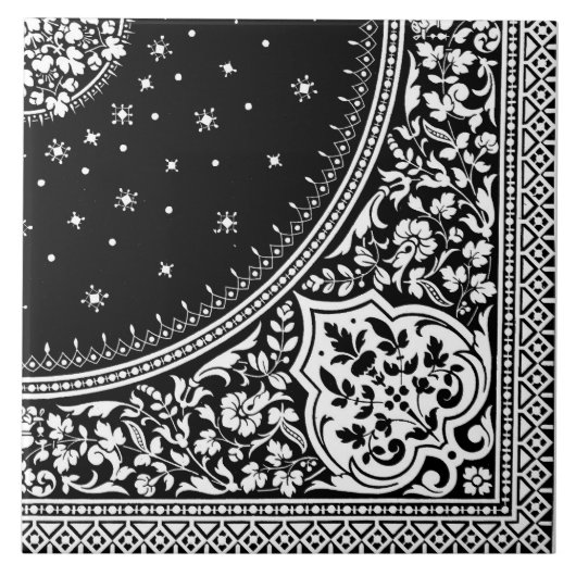 Carreau Tuile de Motif de tapis perse noir et blanc (Devant)