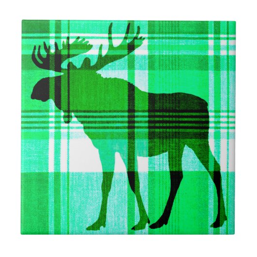 Carreau Tuile de mur d'orignal vert rustique plaid (Devant)