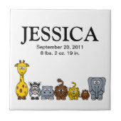 Carreau Tuile de nom de bébé des animaux 2 mignons de (Devant)
