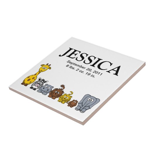 Carreau Tuile de nom de bébé des animaux 2 mignons de (Côté)