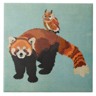 Carreau Tuile de panda rouge et de hibou
