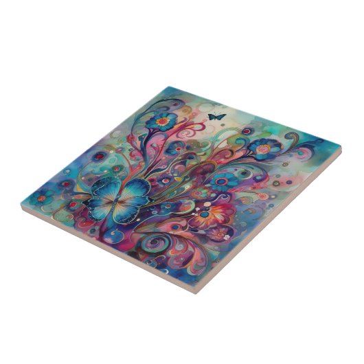 Carreau Tuile de papillons psychédéliques (Côté)