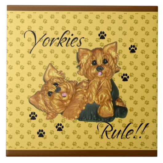 Carreau Tuile de Pawprint de règle de Yorkies (Devant)