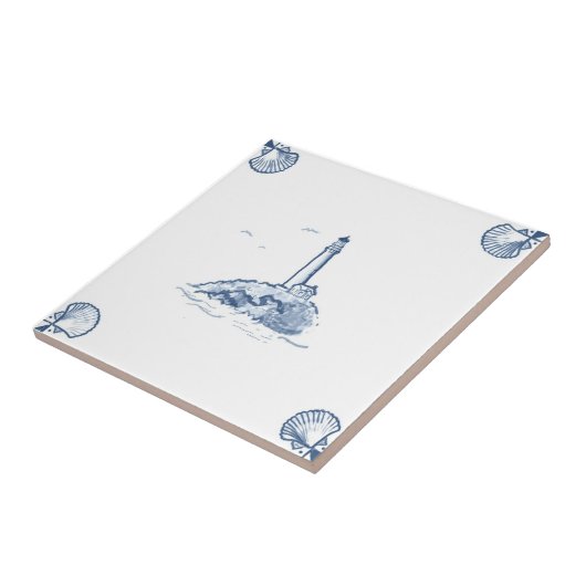 Carreau Tuile de phare de Delft avec des coins de Shell (Côté)