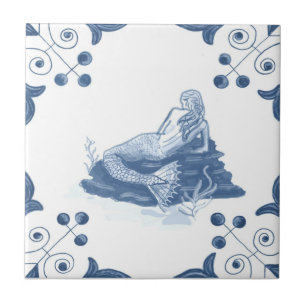 Carreau Tuile de sirène de Delft avec des coins de roulea