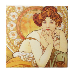Carreau Tuile de topaze d'Alphonse Mucha