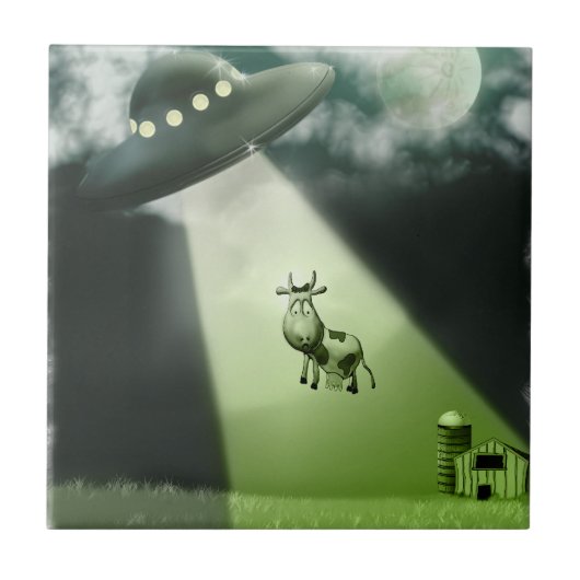 Carreau Tuile d'enlèvement de vache UFO comique (Devant)