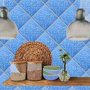Carreau Tuile en céramique avec Feuilles Ovate Stylisés bl